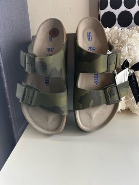 Birkenstock  Arizona Camouflage Green Two-Strap Sandals